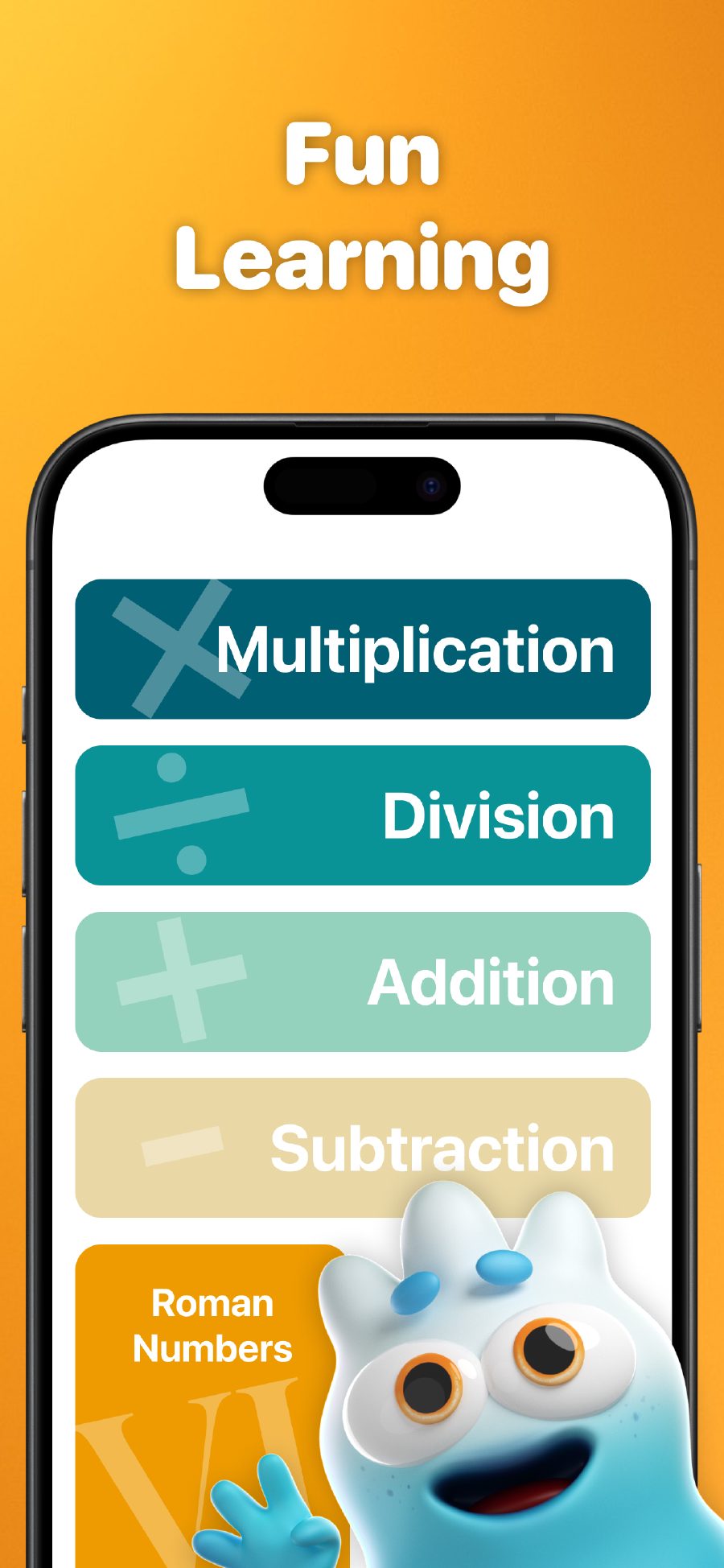 Fun Learning - Main menu with different math operations