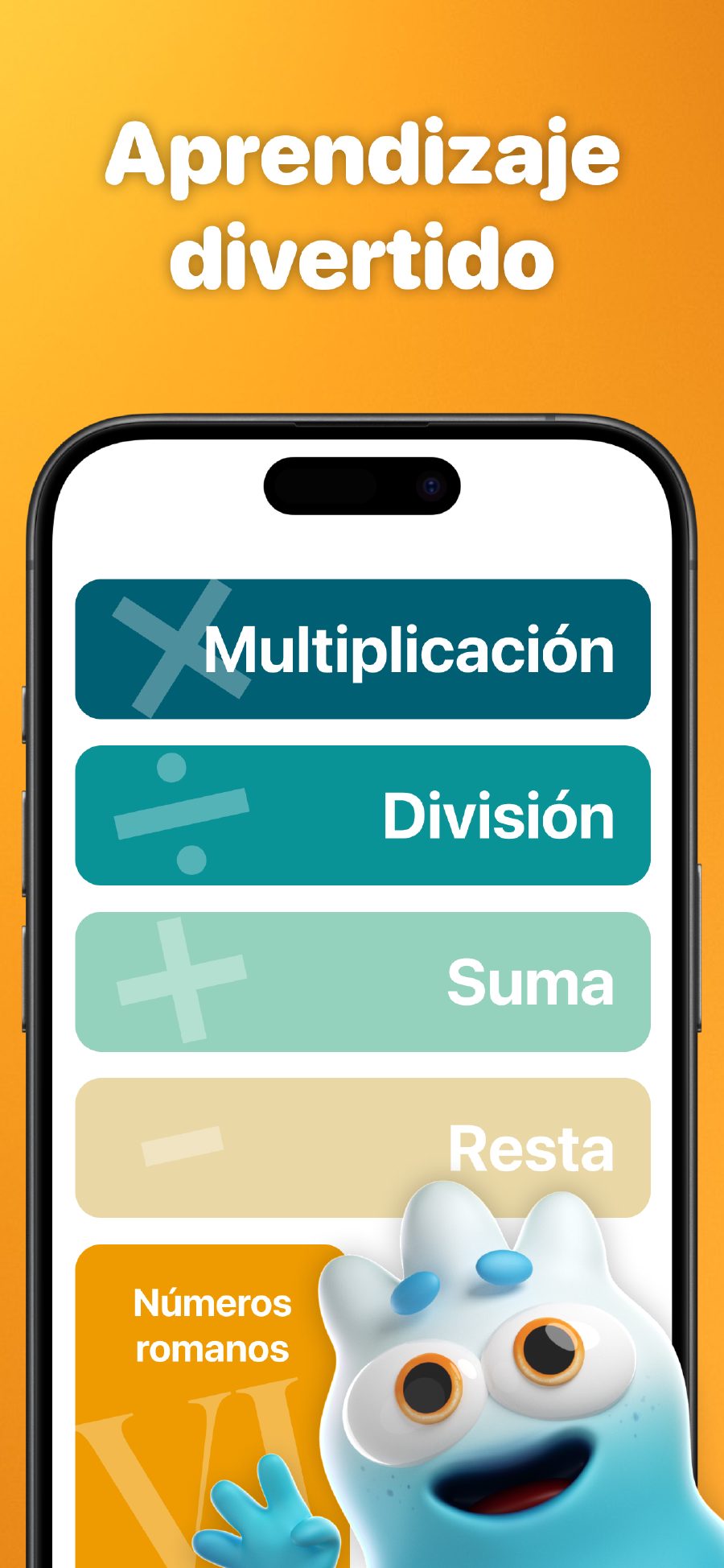 Aprendizaje divertido - Menú principal con diferentes operaciones matemáticas