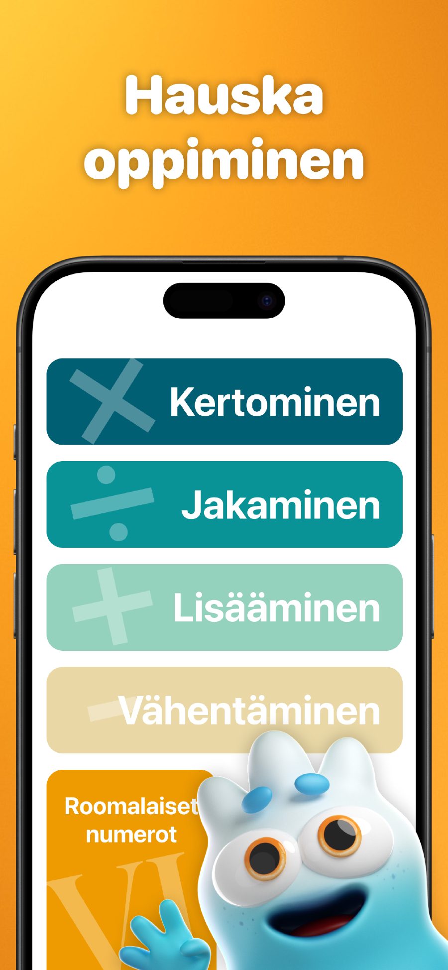 Hauska oppiminen - Päävalikko eri matemaattisilla operaatioilla