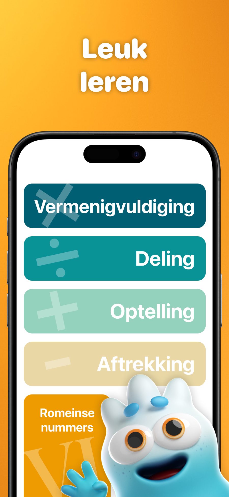 Leuk leren - Hoofdmenu met verschillende wiskundige bewerkingen